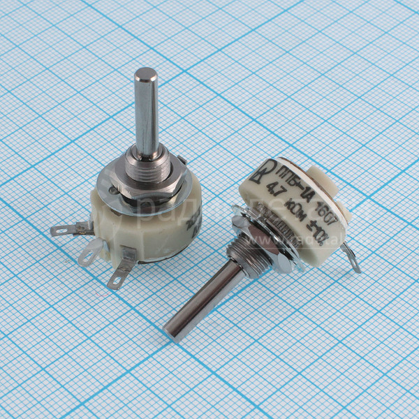 Резистор переменный 4.7 кОм 1 Вт 10% ППБ-1А 2017г. вал 4/16 мм