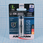 Аккумулятор 18650 ANSMANN Li-ICR18650 3.6V 2600mAh, с защитой (литий-кобальт)
