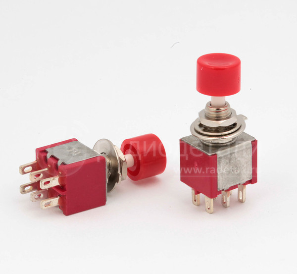 Тумблер-кнопка ON-(ON), RWC-302, 250V/2A, 6 контактов, без фиксации, под отв. Ø6мм, №12.165