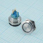 Кнопка ON-ON, 1NO1NC, 250V/5A, подсветка LED 12V, антивандальная, 6 контактов, под отв.Ø30мм, №12.087