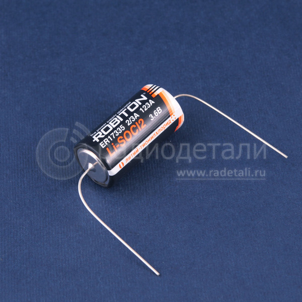 Батарейка 2/3A 3.6V Lithium ER17335 (1800mAh) Robiton (с выводами) D=17mm (Li-SOCl2)