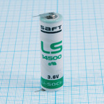 Элемент питания AA 3.6V LS14500 2PF (2450mAh) Saft (с выводами под пайку на плату) (Li-SOCl2)