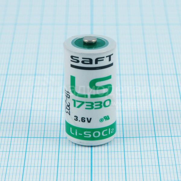 Батарейка 2/3A 3.6V Lithium LS17330 (2100mAh) Saft (без выводов) D=17mm (Li-SOCl2)