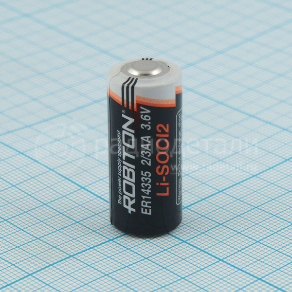 Батарейка 2/3AA 3.6V Lithium ER14335 (1600mAh) Robiton (без выводов) D=14mm (Li-SOCl2)