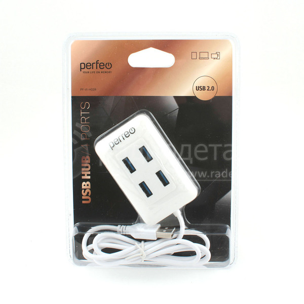 USB-HUB Perfeo PF-VI-HO28, 4 порта USB 2.0, белый
