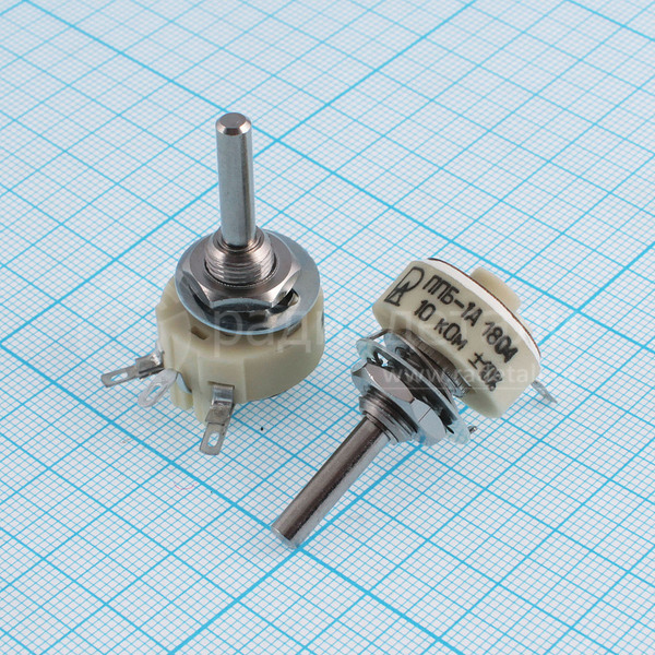 Резистор переменный 10 кОм ППБ-1А 1Вт 10% 2017г. вал 4/16 мм