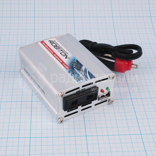 Инвертор 12VDC/220VAC 100W Robiton CN100USB (USB 1A)