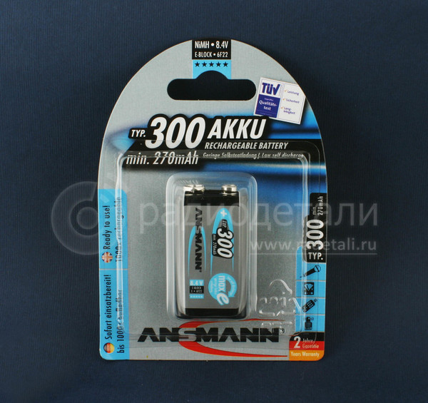 Аккумулятор 6F22 300mAh NiMH 8.4V BP1 Ansmann maxE предзаряженный