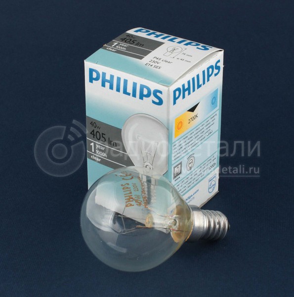 Лампа PHILIPS P45 CL 40W 230V E14 прозрачная капля