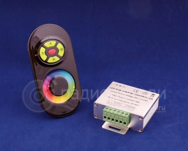 Контроллер RGB с радио-ПДУ Black 12V/24V, 15A, 5кн. + сенсорный выбор цвета LN-RF5B