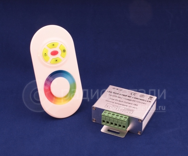 Контроллер RGB с радио-ПДУ White 12V/24V, 15A, 5кн. + сенсорный выбор цвета LN-RF5B