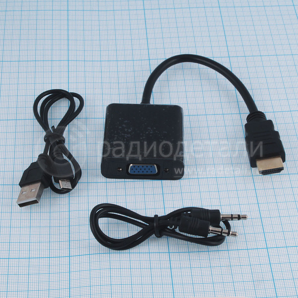 Преобразователь-конвертер с HDMI в VGA + 3.5 audio активный