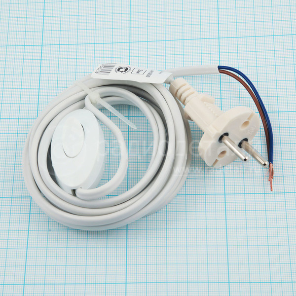 Шнур для бра с выключателем и вилкой 3,0м ШВВП 2*0,75 Белый