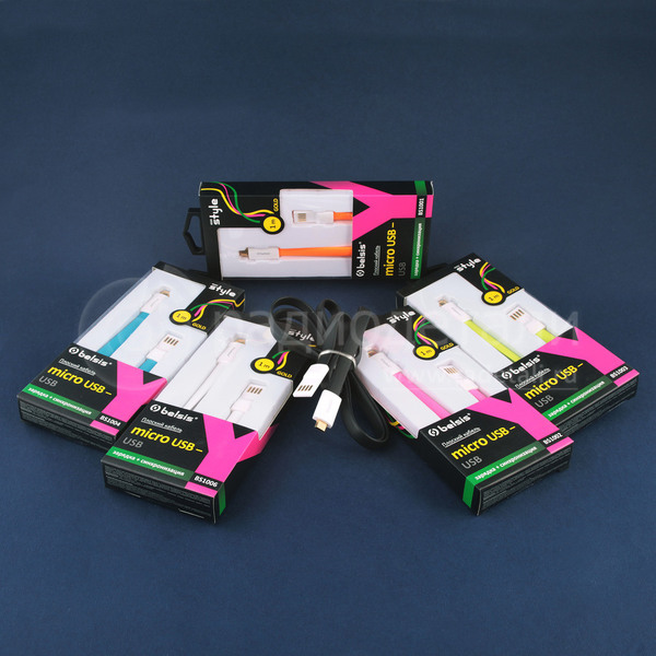 USB 2.0-A шт.- micro USB-B шт.,1.0m, цветной, плоский BELSIS BS1001-06