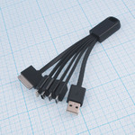 USB шнур 5 в 1, брелок, 2хmicroUSB+Lightning+miniUSB+30pin, 0.15m, Robiton P9