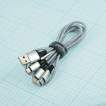 Lightning (iPhone 5/6/7) + Micro USBшт.+ USB Type C шт.- USB-А шт.,1.2m, Perfeo, в оплетке U5001