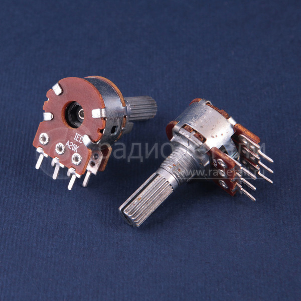 Резистор переменный 20/20 кОм, 20%, 0,125 Вт, линейная А, вал Т/20 (сдвоенный),СП3-500 еМ