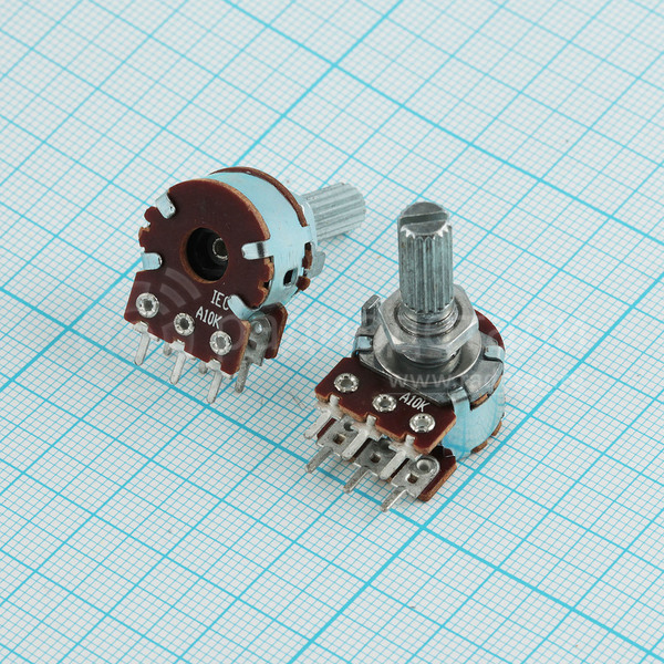 Резистор переменный 10/10 кОм, 20%, 0,125 Вт, кривая А, вал Т/20 (сдвоенный),СП3-500 еМ