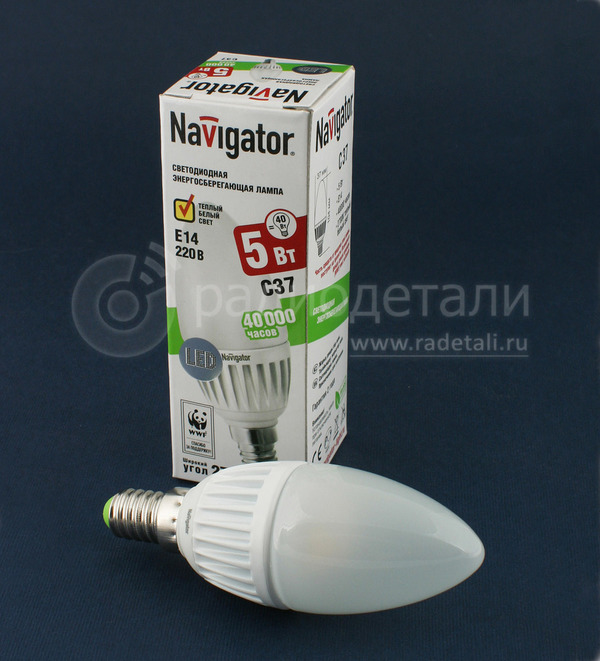 Светодиодная лампа свеча E14 220V 5W 2700K Navigator NLL-P-C37-5-230-2.7K 94480
