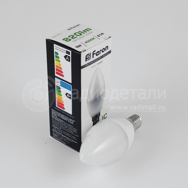 Светодиодная лампа свеча E14 220V 9W 4000K 820Lm LB-570 FERON