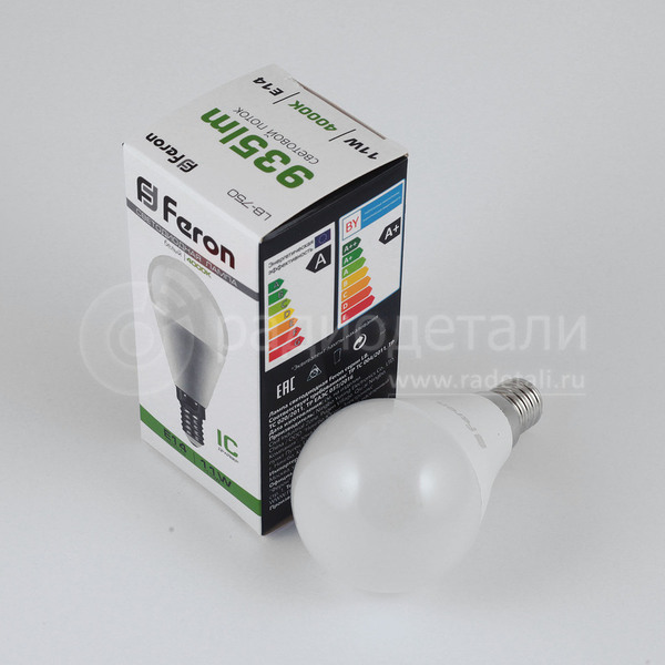 Светодиодная лампа G45 E14 220V 11W 4000K 935Lm LB-750 FERON