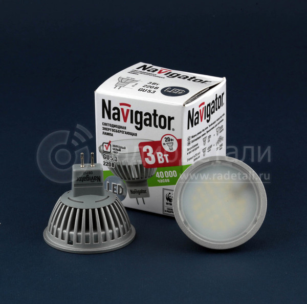 Светодиодная лампа GU5.3 220V 3W 4000K MR16 Navigator NLL- MR16-3-230-4K (94 127)