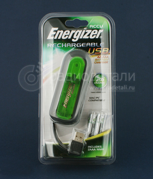 Зарядное устройство ENERGIZER Rech USB battery Green (зарядка от комп. или ноутб.) +2ААА 900mAh