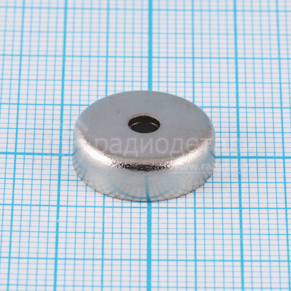 Магнит неодимовый, диск Ø16х5мм, сцепление ~6.0кг,с отверстием Ø3,5мм, с зенковкой Ø6,5мм 00173