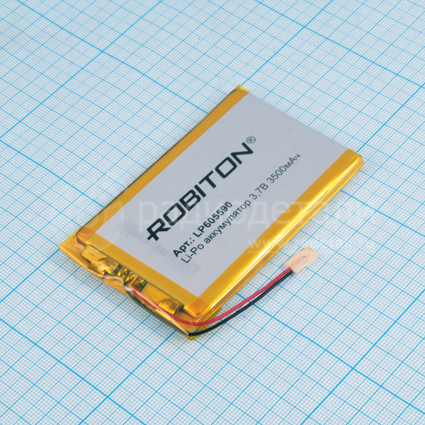 Аккумулятор LP605590 3.7V 3500mAh (6х55х90мм) с защитой, с выводами, Robiton