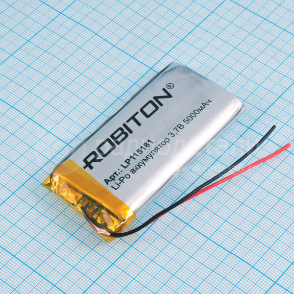 Аккумулятор Robiton LP115181 3.7V 5000mAh (11х51х81мм) с защитой, с выводами