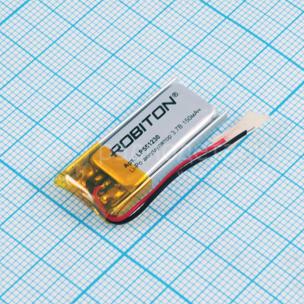 Аккумулятор LP551230 3.7V 150mAh (5.5х12х30мм) с защитой, с выводами, Robiton