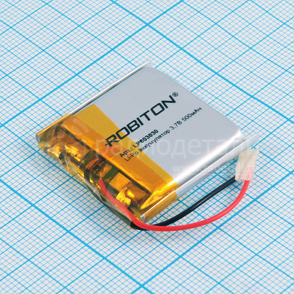 Аккумулятор LP603030 3.7V 500mAh (6х30х30мм) с защитой, с выводами, Robiton
