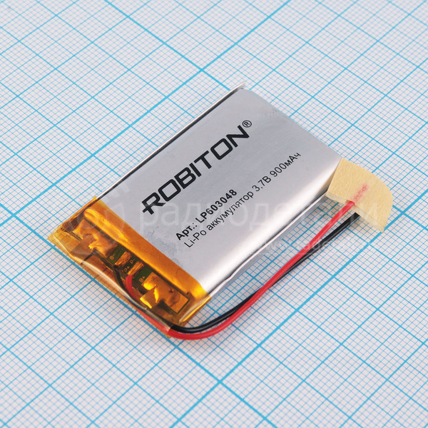Аккумулятор LP603048 3.7V 900mAh (6х30х48мм) с защитой, с выводами, Robiton