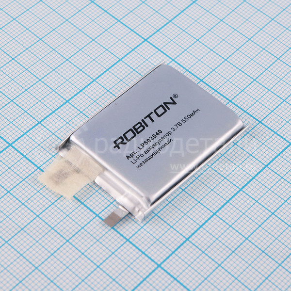 Аккумулятор LP503040UN 3.7V 550mAh (5х30х40мм) без защиты, с выводами, Robiton