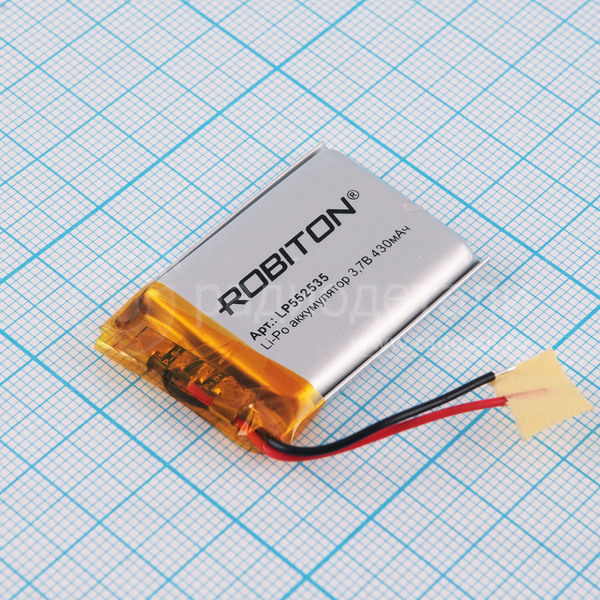 Аккумулятор LP552535 3.7V 430mAh (5.5х25х35мм) с защитой, с выводами, Robiton