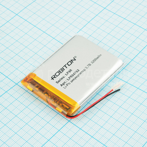 Аккумулятор Robiton LP884762 3.7V 3200mAh (8.8х47х62мм) с защитой, с выводами