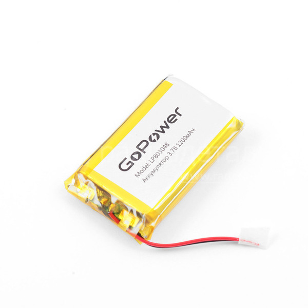 Аккумулятор LP803048 3.7V 1200mAh (8.0х30х48мм) с защитой, с выводами, GoPower