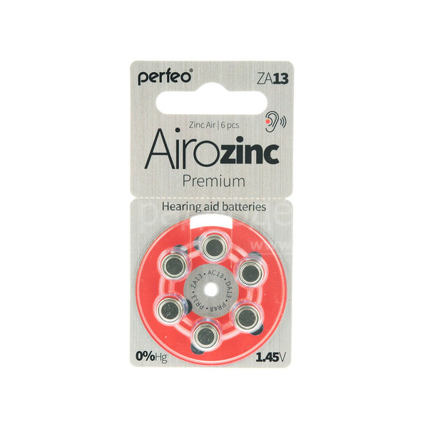 Батарейка Zinc-Air ZA13 (PR48) 1.4V BP6 Perfeo воздушно-цинковые для слуховых аппаратов