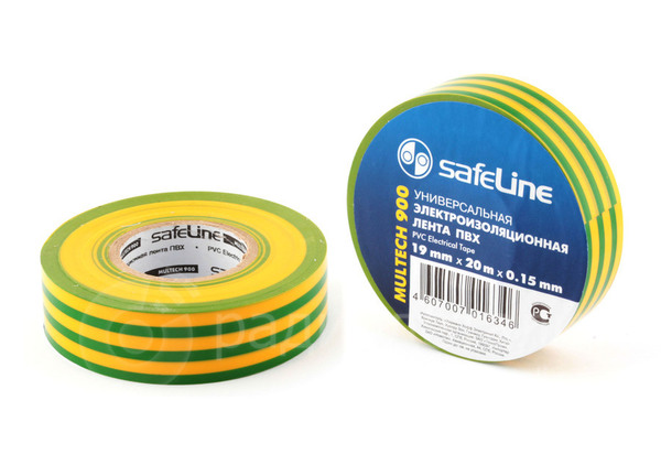Изолента Safeline 19мм/20м/0.15мм, желто-зеленый